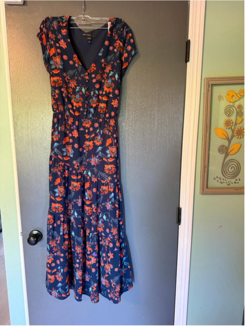 Women's Maggy London Floral Midi Dress Size 10 Blue Orange